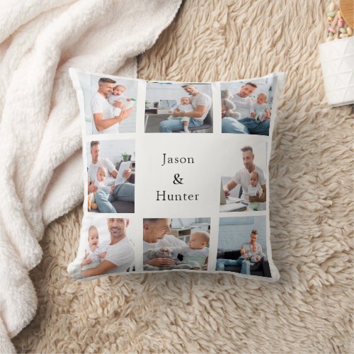 Father son daughter baby child photo names throw pillow