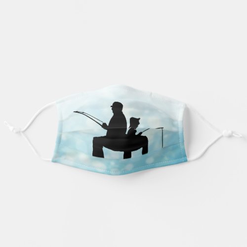 Father Son Fishing on a Pier Blue Adult Cloth Face Mask