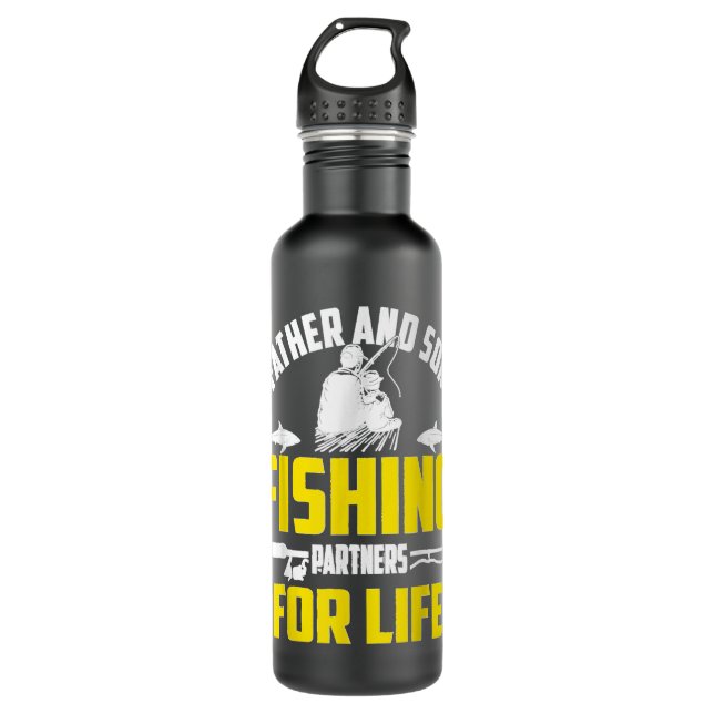 Father & Son Fishing Partners For Life Retro Match Stainless Steel Water Bottle (Front)