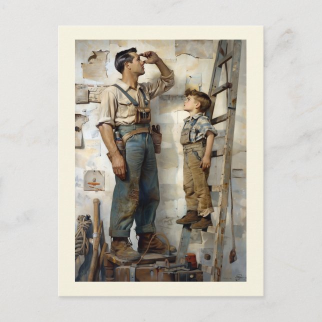 Father & Son Gazing Up  Holiday Postcard (Front)
