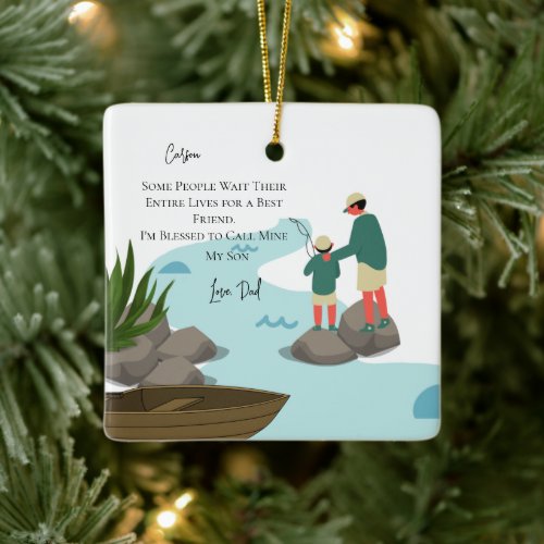 Father  Son Grandpa  Grandson Fishing Christmas Ceramic Ornament