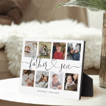 Father Son Heart Script | Photo Grid Collage Plaque<br><div class="desc">A special and memorable photo collage gift for father and son. The design features an eight-photo collage layout to display eight of your own special father and son photos. "Father Son" is designed in a stylish black brush script and heart design calligraphy and customized with father and son names. Send...</div>