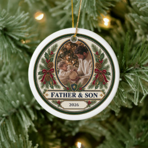 Father & Son Personalized Christmas Photo Ceramic Ornament