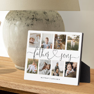 Father Sons Heart Script   Photo Grid Collage Plaque