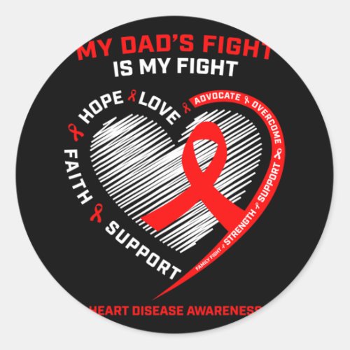 Father Support My Dad Wear Red Heart Disease Aware Classic Round Sticker