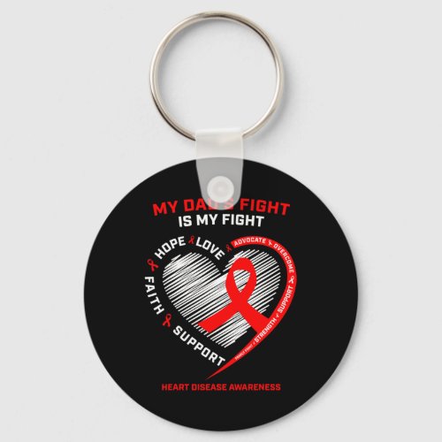 Father Support My Dad Wear Red Heart Disease Aware Keychain