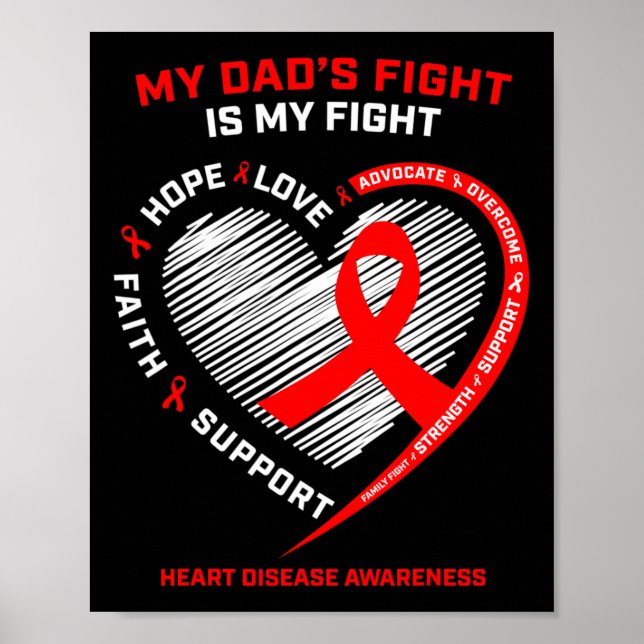 Father Support My Dad Wear Red Heart Disease Aware Poster (Front)