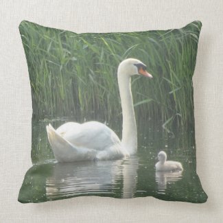 Father Swan with Baby Throw Pillow