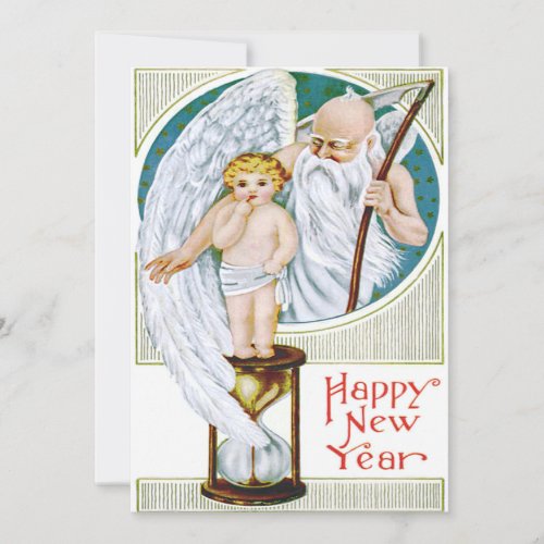 Father Time Baby New Year Hourglass Invitation