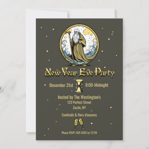 Father Time Vintage New Years Invitation