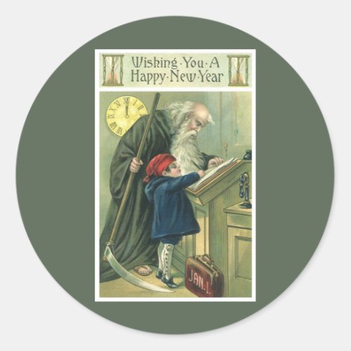 Father Time Wishing You a Happy New Year Classic Round Sticker