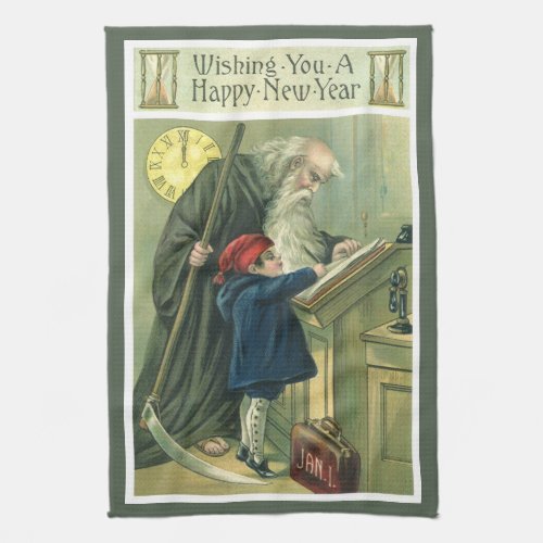 Father Time Wishing You a Happy New Year Kitchen Towel