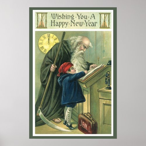 Father Time Wishing You a Happy New Year Poster