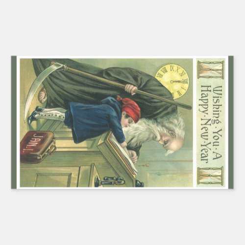 Father Time Wishing You a Happy New Year Rectangular Sticker