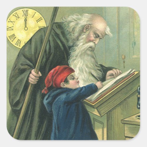 Father Time Wishing You a Happy New Year Square Sticker