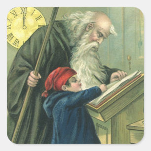 Father Time Wishing You a Happy New Year Square Sticker