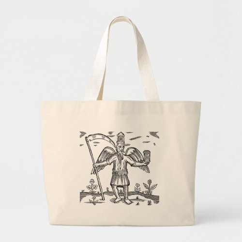Father Time with Scythe and Hourglass Large Tote Bag