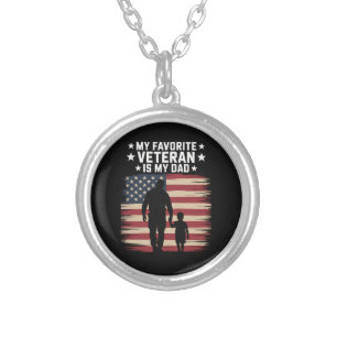 Father Veterans Day Dad Proud Silver Plated Necklace
