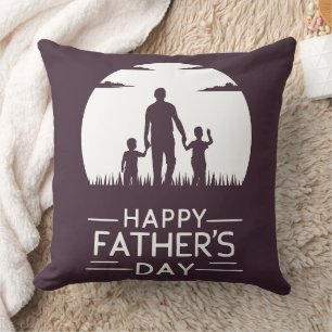 Father Walking Two Kids Moon Silhouette Throw Pillow