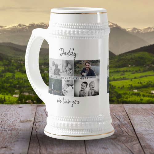 Father with Kids and Family Dad 6 Photo Collage Beer Stein