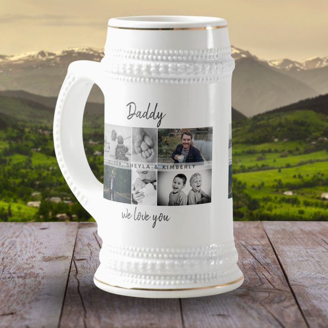 Father with Kids and Family Dad 6 Photo Collage Beer Stein (Creator Uploaded)