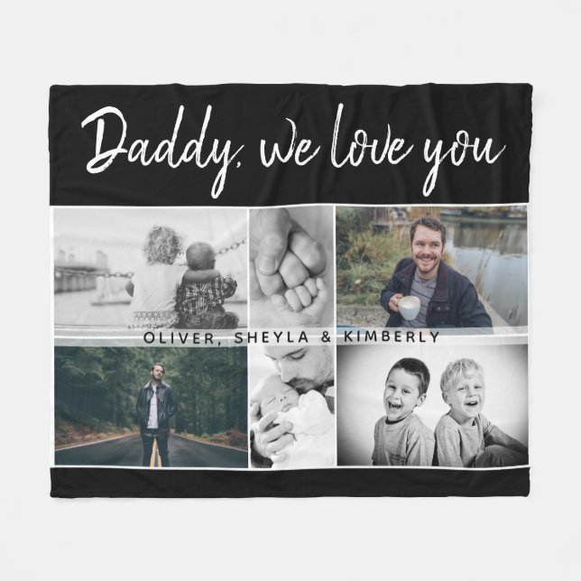 Father with Kids and Family Dad 6 Photo Collage Fleece Blanket (Front (Horizontal))