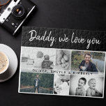 Father with Kids and Family Dad 6 Photo Collage Jigsaw Puzzle<br><div class="desc">Father with Kids and Family Dad 6 Photo Collage puzzle. Collage of 6 photos, father`s name with a sweet message in a trendy script and names of children overlaying the images. Add your 6 favorite family photos. Lovely keepsake and a gift for a birthday, Father`s Day or Christmas for a...</div>