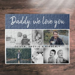 Father with Kids and Family Dad 6 Photo Collage Jigsaw Puzzle<br><div class="desc">Father with Kids and Family Dad 6 Photo Collage puzzle. Collage of 6 photos, father`s name with a sweet message in a trendy script and names of children overlaying the images. Add your 6 favorite family photos. Lovely keepsake and a gift for a birthday, Father`s Day or Christmas for a...</div>