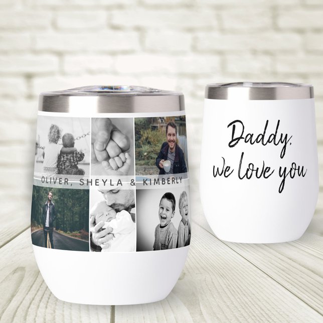 Father with Kids and Family Dad 6 Photo Collage Thermal Wine Tumbler (Creator Uploaded)
