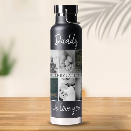 Father with Kids and Family Dad 6 Photo Collage Water Bottle