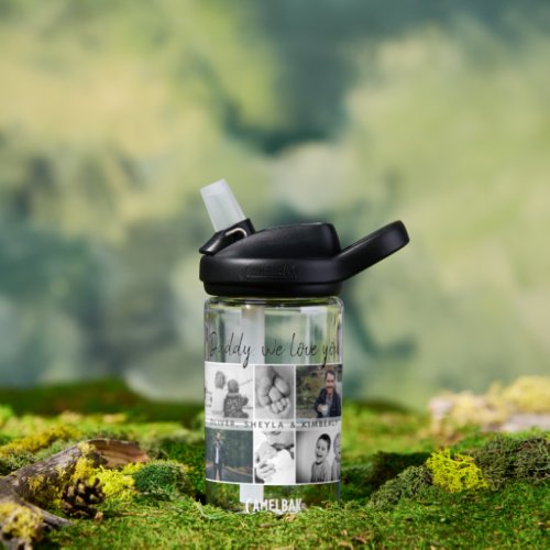 Father with Kids and Family Dad 6 Photo Collage Water Bottle