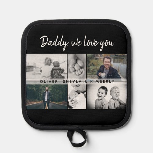 Father with Kids and Family Dad Collage Pot Holder