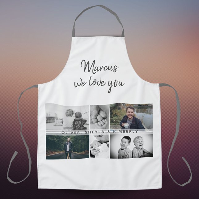 Father with Kids and Family Dad Photo Collage Apron (Creator Uploaded)