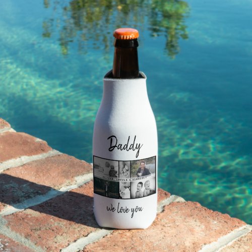 Father with Kids and Family Dad Photo Collage Bott Bottle Cooler