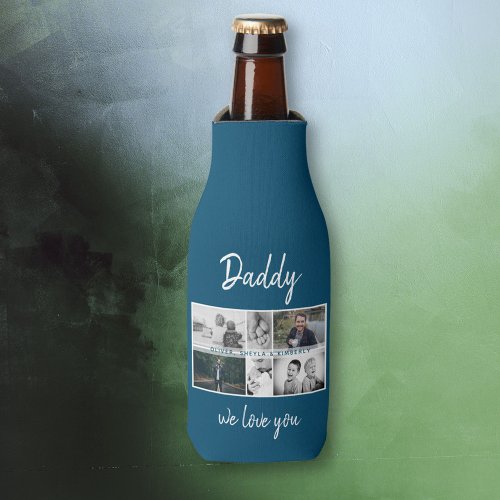 Father with Kids and Family Dad Photo Collage Bottle Cooler