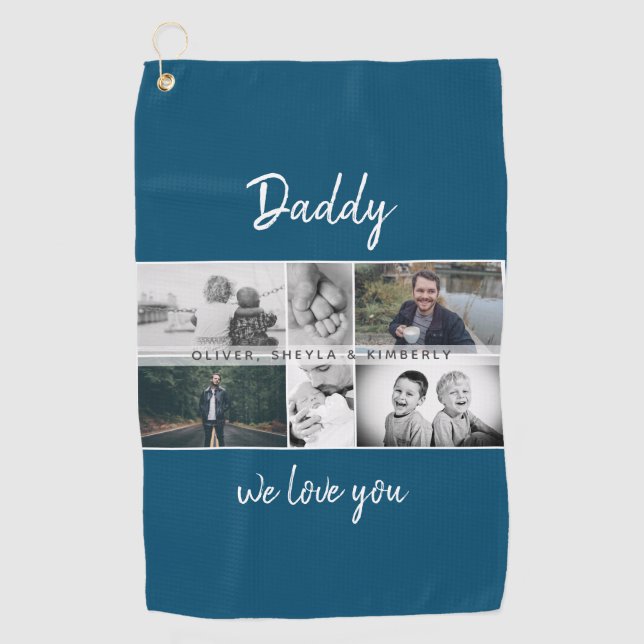 Father with Kids and Family Dad Photo Collage Golf Towel (Front)