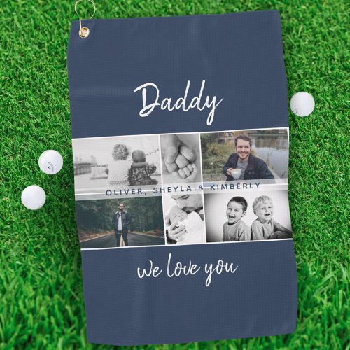 Father with Kids and Family Dad Photo Collage Golf Towel