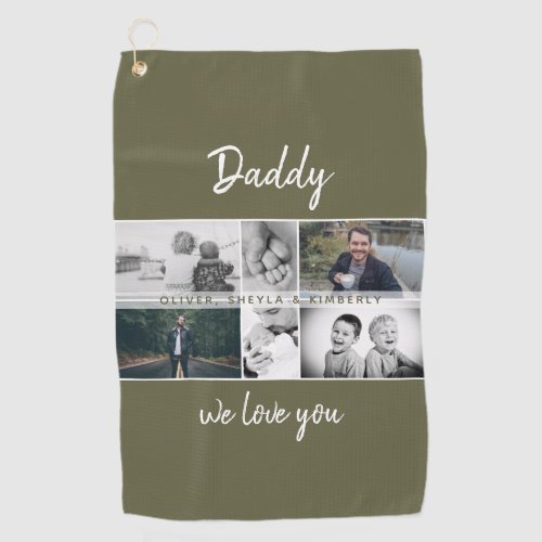 Father with Kids and Family Dad Photo Collage Golf Towel