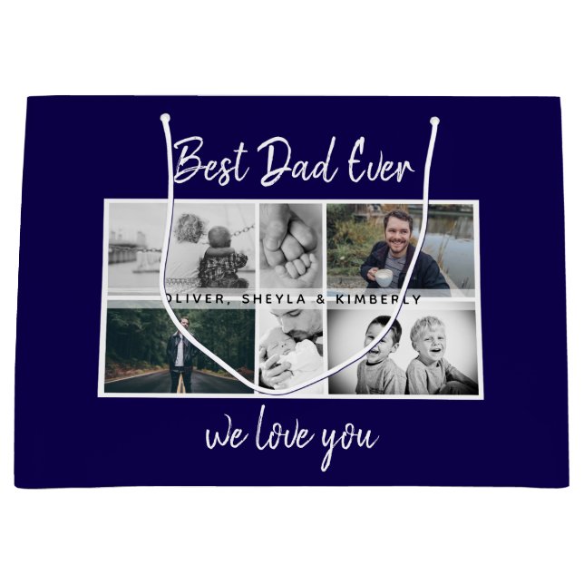 Father with Kids and Family Dad Photo Collage Large Gift Bag (Front)