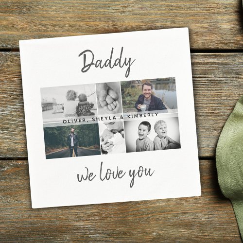 Father with Kids and Family Dad Photo Collage Napkins