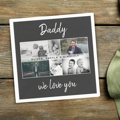 Father with Kids and Family Dad Photo Collage Napkins