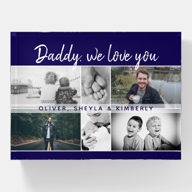 Father with Kids and Family Dad Photo Collage Paperweight (Front)
