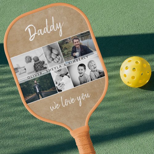 Father with Kids and Family Dad Photo Collage Pickleball Paddle