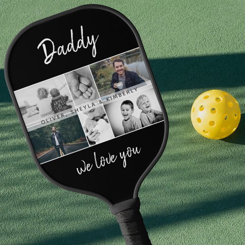 Father with Kids and Family Dad Photo Collage Pickleball Paddle