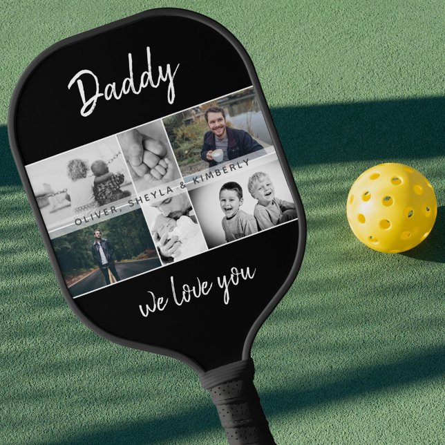 Father with Kids and Family Dad Photo Collage Pickleball Paddle (Creator Uploaded)