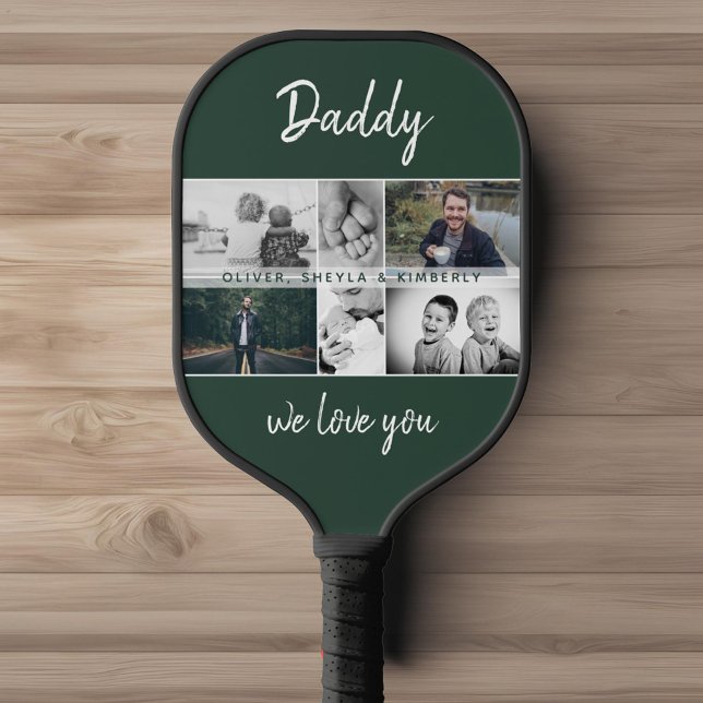 Father with Kids and Family Dad Photo Collage Pickleball Paddle (Creator Uploaded)