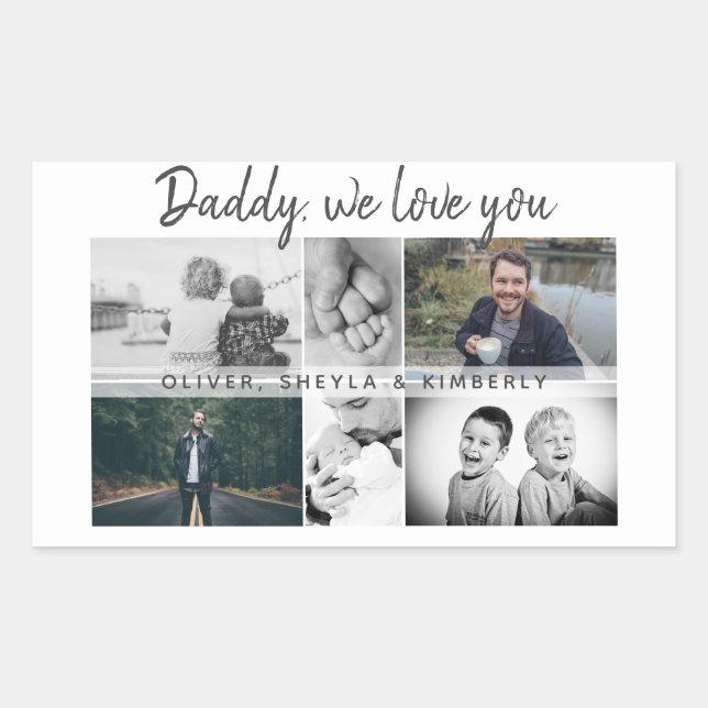Father with Kids and Family Dad Photo Collage Rectangular Sticker (Front)