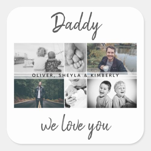 Father with Kids and Family Dad Photo Collage Square Sticker