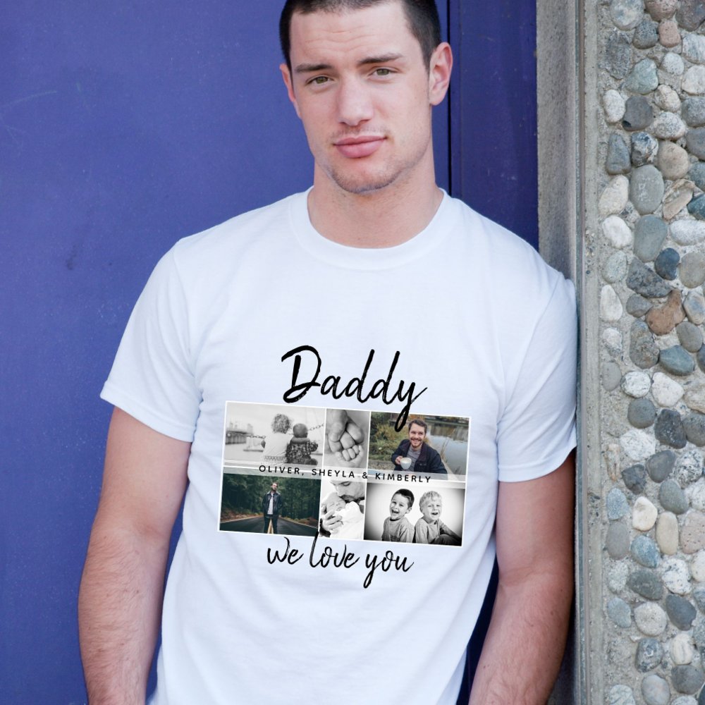 Discover Father with Kids and Family Dad Photo Collage Personalized T-Shirt