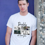 Father with Kids and Family Dad Photo Collage T-Shirt<br><div class="desc">Father with Kids and Family Dad Photo Collage t-shirt. Collage of 6 photos, father`s name with a sweet message in a trendy script and names of children that overlay the photos. Add your 6 favorite family photos. Sweet keepsake and a gift for birthday, Father`s Day or Christmas for a dad,...</div>
